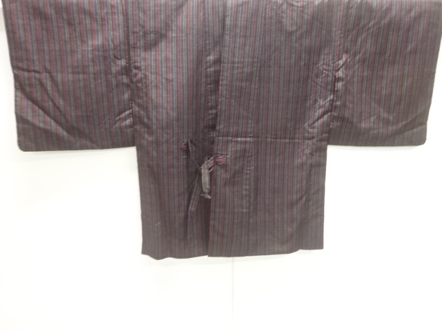 縞模様織出し手織り紬道中着